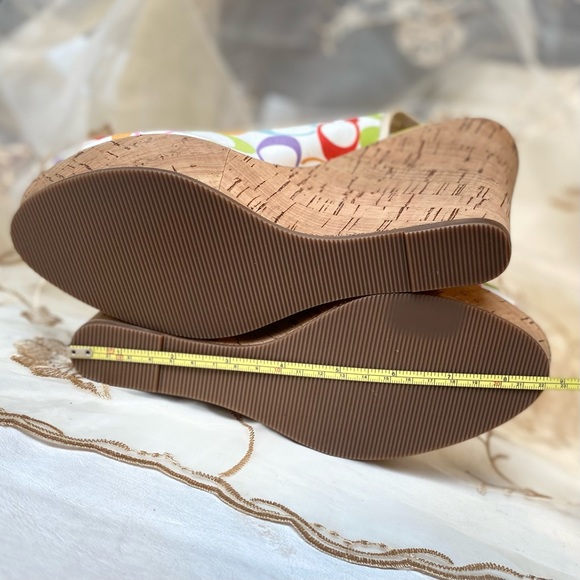 COACH Gwynnie Signature 4.5" Cork Wedge Slingback Sandals Multi Pastel with Bow. - Picture 11 of 15